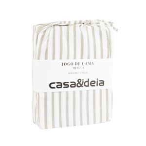 Jogo de Cama Solteiro Mescla Cinza/Branco Listra Casa&Ideia