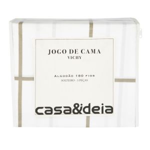 Jogo de Cama Solteiro 180 Fios Listras Preto Branco Casa&Ideia