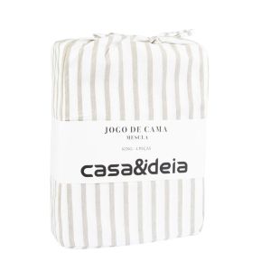 Jogo de Cama King Mescla Cinza/Branco Listra Casa&Ideia