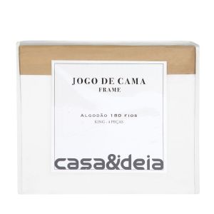 Jogo de Cama King 180 Fios Branco/Bege Casa&Ideia