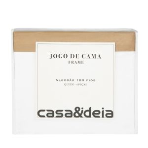 Jogo de Cama Queen 180 Fios Branco/Bege Casa&Ideia