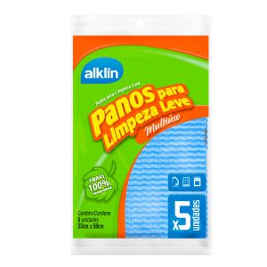 Pano de Limpeza Com 5 Unidades Azul Claro Com Listras 33x50cm Alklin