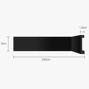 Kit Moldura Rodapé Ecopremium Liso Preto 4 Peças 2,4mx3cm EcomexBrasil