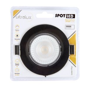 Spot LED Embutir Redondo 5W Preto 4000K Bivolt Vitralux