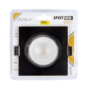 Spot LED Embutir Quadrado 5W Preto 3000K Bivolt Vitralux