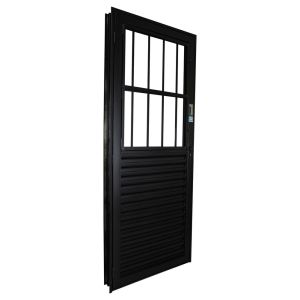 Porta de Abrir Alumínio 2,15M X 84CM R12 Postigo Standart Esquerda Preta CRV