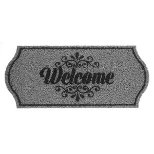 Capacho Vinil Welcome Cinza/Preto 30x70cm Kapazi