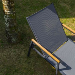 Espreguiçadeira Madrid Alumínio Preta Textilene Cinza Fascino