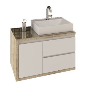 Gabinete para Banheiro Suspenso MDF/MDP com Tampo Sevilha Branco/Vintage 80cm C-Linea