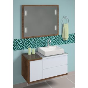 Gabinete para Banheiro Suspenso MDF/MDP com Tampo Linea Plus Branco/Ameixa 1m C-Linea