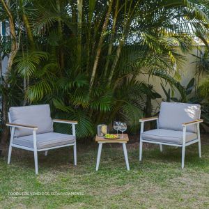 Conjunto para Jardim Canas Mesa e Poltronas Bege Alumínio 3 Peças Fascino