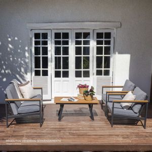 Conjunto de Jardim Mesa e Sofás Aluminio 4 Peças Madrid Cinza Fascino