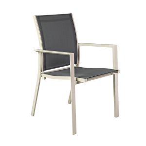 Cadeira Siena Textilene Cinza Alumínio Off White Com Braço Fascino