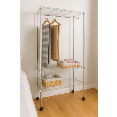 Arara com Prateleira Multifuncional 180x90 Prata Diagonal