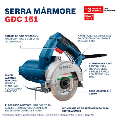 Serra Mármore com Disco Kit e Maleta 5" GDC 151 TITAN 1500W Bosch