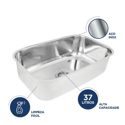 Cuba para Cozinha de Embutir Com Válvula Alto Brilho Inox Simples 56x34cm Addra