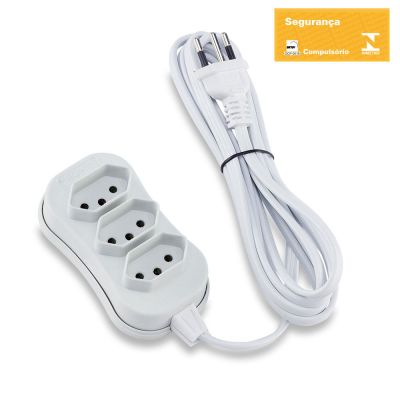 Extensão 3m 3P 3 Tomadas Branco Force Line
