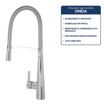 Torneira Misturador Monocomando para Cozinha de Mesa Bica Alta 1/2" Onda Cromado Addra