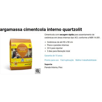 Argamassa AC1 20kg Cinza Quartzolit