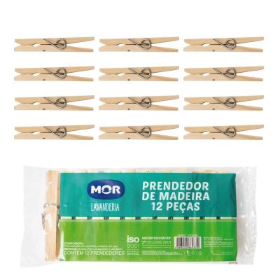 Prendedor de Roupa Mor Madeira 12 Peças