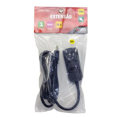 Extensão Reforçada 3m 3P 3 Tomadas Preto Force Line