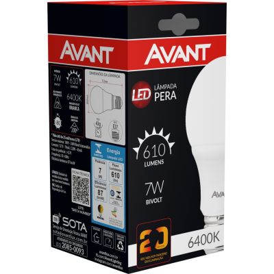 Lâmpada LED Pera 7W E27 6500K Luz Branca Avant