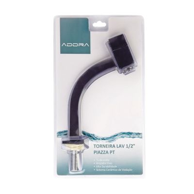 Torneira para Banheiro de Mesa Bica Média 1/2" Piazza Preto Addra