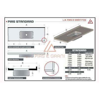 Pia de Cozinha L A Pias e Granitos Standard 150x56cm Granito Verde Ubatuba