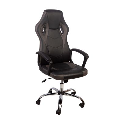 Cadeira de Escritório Gamer Cinza e Preto Diagonal