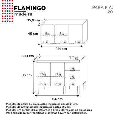 Balcão de Cozinha Flamingo 114cm Tamarindo Branco Cozimax
