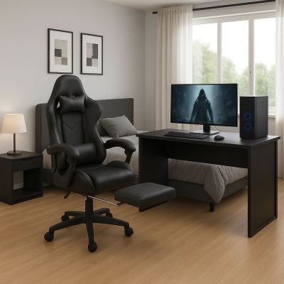 Cadeira de escritório Player com braços Preto Diagonal