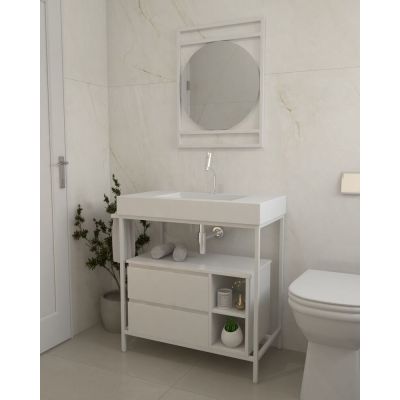 Balcão para Banheiro Iron Steel Wood 85cm Branco Fosco Venturi