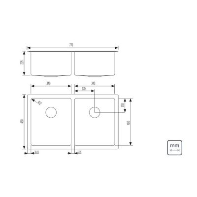 Cuba para Cozinha de Embutir Dupla Quadrum 70x40 Aço Inox Tramontina