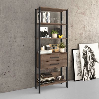 Estante Torre Gaveteiro com Gaveta 70x184x32 Rustico e Preto Movelbento