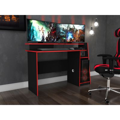 Mesa Gamer 130x90x55 Preta e Vermelha Movelbento