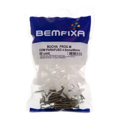 Bucha Para Drywall Com Parafuso para Painel 50 Peças 15mm Branco Bemfixa