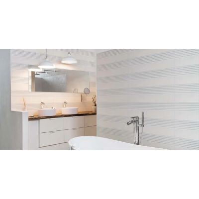 Revestimento de Parede Branco Decorado Ripado Retificado Natural Classe A 30x90cm Portobello