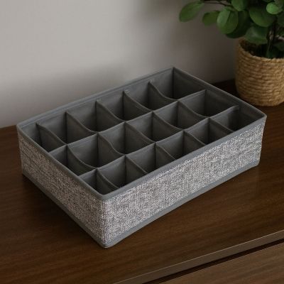 Caixa Organizadora 9X24X34cm com 18 Seções Cinza Casa&Ideia