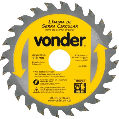 Lâmina de Serra Circular Videa 110mm 24 dentes Vonder