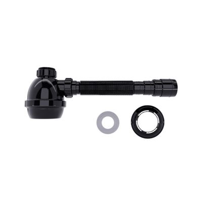 Sifão Universal com Copo para Lavatório e Pia 7/8" Preto Blukit