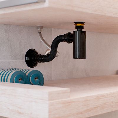 Sifão Universal para Lavatório e Pia com Copo 55mm Preto Blukit