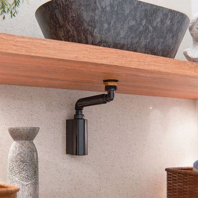 Sifão Universal para Lavatório e Pia com Copo 7/8" Preto Blukit