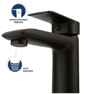 Torneira Misturador Monocomando para Banheiro de Mesa Bica Baixa 1/2 Maré Preto Addra