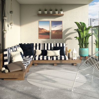 Futton Acqua Summer Listrado 45x45 Azul e Branco Diagonal