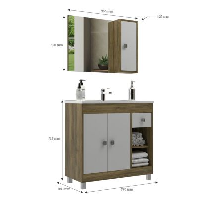 Kit Gabinete para Banheiro MDF/MDP com Cuba Moscou Cartagena 80cm Móveis Sander