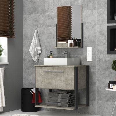 Kit Gabinete para Banheiro Suspenso MDF/MDP com Cuba Medelin Concreto/Grafite 60cm Móveis Sander