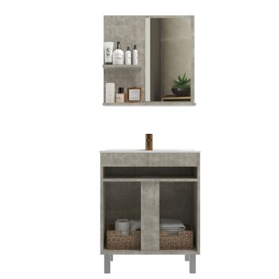 Kit Gabinete para Banheiro MDF/MDP com Cuba Veneza Branco/Concreto 60cm Móveis Sander