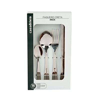Faqueiro Creta Inox 16 peças Cromado Casa&Ideia