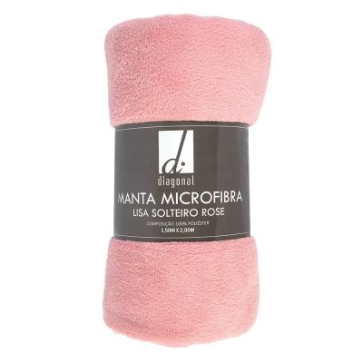 Manta Microfibra Lisa Solteiro 1,50x2,00m Rose Diagonal
