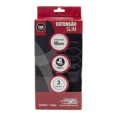 Extensão 10m 3 Tomadas Slim Bipolar Force Line